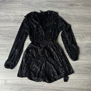 Windsor Black Sparkly Sequin Romper With Pockets